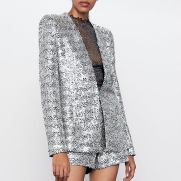 ZARA Silver Sequin Blazer - Picture 5 of 6